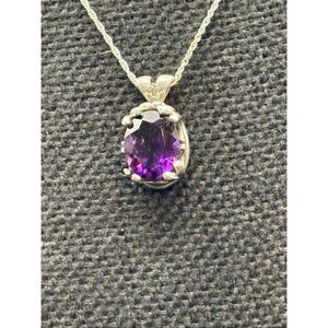 Purple Amethyst Pendant Necklace, Silver, 18”, NEW, Artisan, Hand made